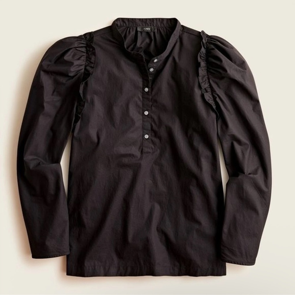 J.Crew Black Puff Sleeve Popover Blouse NWT Cotton Preppy Minimal Chic Small - Picture 2 of 9
